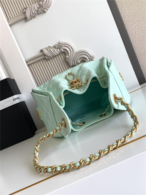 Chanel 25 Small Handbag Grained Calfskin Gold Tone Metal Lt Green AS5293