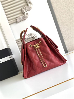 Chanel 25 Small Handbag Grained Calfskin Gold Tone Metal Dk Red AS5293