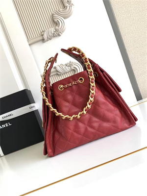 Chanel 25 Small Handbag Grained Calfskin Gold Tone Metal Dk Red AS5293