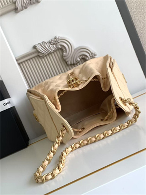 Chanel 25 Small Handbag Grained Calfskin Gold Tone Metal Beige AS5293