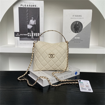 Chanel Coco Crush Top Handle Bag Grained Calfskin Gold Tone Metal Beige AP4591