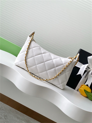 Chanel Hobo Bag Lambskin Gold Tone Metal White AS5528