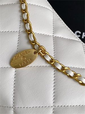 Chanel Hobo Bag Lambskin Gold Tone Metal White AS5528