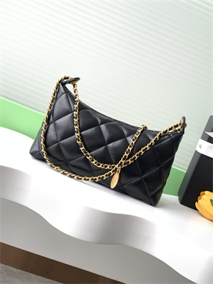 Chanel Hobo Bag Lambskin Gold Tone Metal Black AS5528