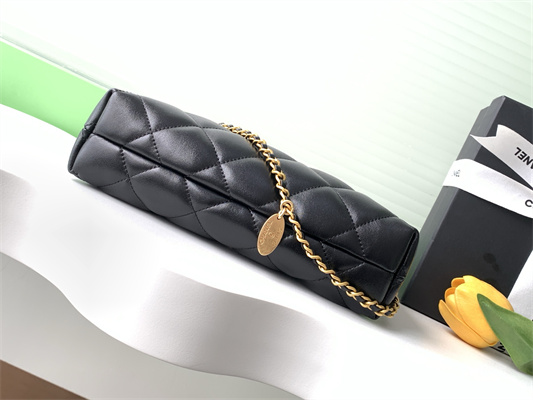 Chanel Hobo Bag Lambskin Gold Tone Metal Black AS5528