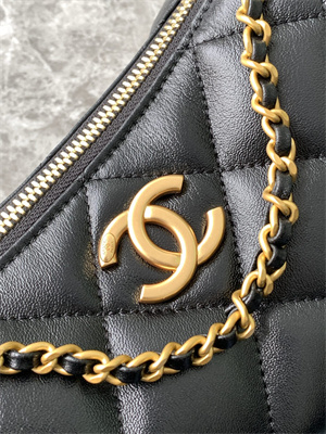 Chanel Hobo Bag Lambskin Gold Tone Metal Black AS5528