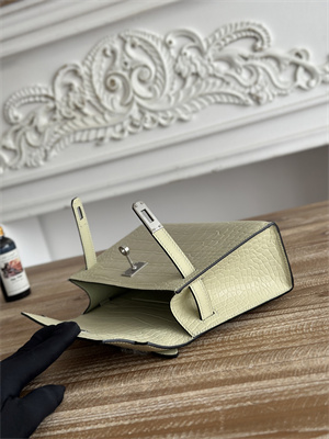 Kelly Pochette Bag Embossed Crocodile Silver Tone Hardware Vanille HS