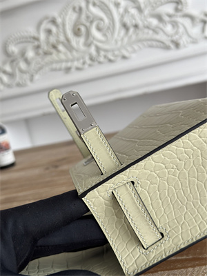 Kelly Pochette Bag Embossed Crocodile Silver Tone Hardware Vanille HS