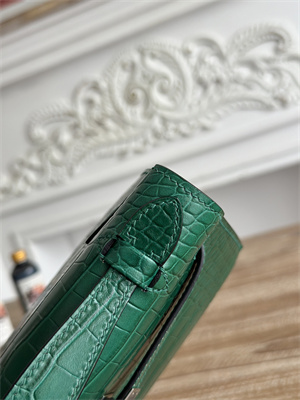 Kelly Pochette Bag Embossed Crocodile Silver Tone Hardware Dk Green HS