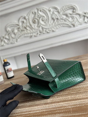 Kelly Pochette Bag Embossed Crocodile Silver Tone Hardware Dk Green HS
