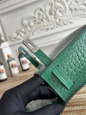 Kelly Pochette Bag Embossed Crocodile Silver Tone Hardware Dk Green HS