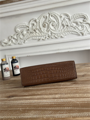 Kelly Pochette Bag Embossed Crocodile Gold Tone Hardware Brown HS