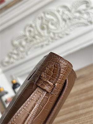 Kelly Pochette Bag Embossed Crocodile Gold Tone Hardware Brown HS