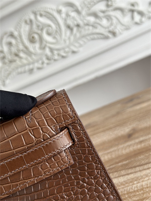 Kelly Pochette Bag Embossed Crocodile Silver Tone Hardware Brown HS