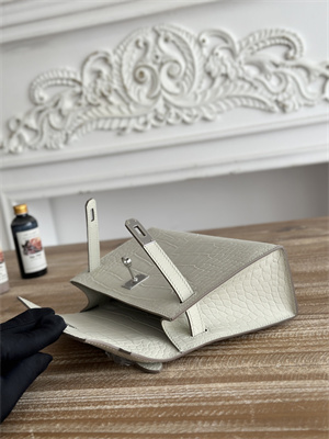 Kelly Pochette Bag Embossed Crocodile Silver Tone Hardware Craie HS