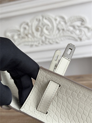 Kelly Pochette Bag Embossed Crocodile Silver Tone Hardware Craie HS