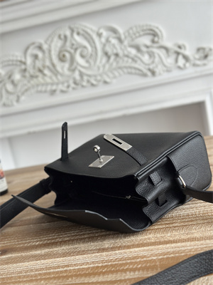 Kelly Messenger Bag Togo Leather Silver Tone Hardware In Black Color HS