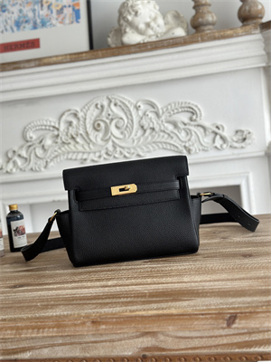 Kelly Messenger Bag Togo Leather Gold Tone Hardware In Black Color HS