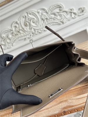 Kelly Messenger Bag Togo Leather Silver Tone Hardware In Etoupe Color HS