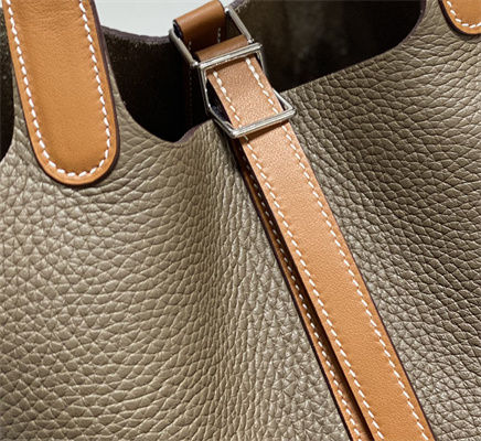 Picotin Lock Bag 18 Togo Leather Silver Tone Metal In Etoupe/Gold HS