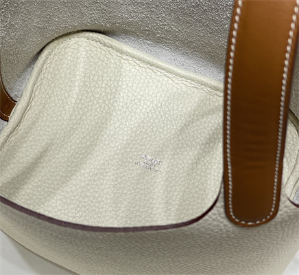 Picotin Lock Bag 18 Togo Leather Silver Tone Metal In Craie/Gold HS