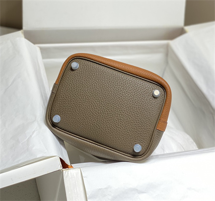 Picotin Lock Bag 18 Togo Leather Silver Tone Metal In Etoupe/Gold HS