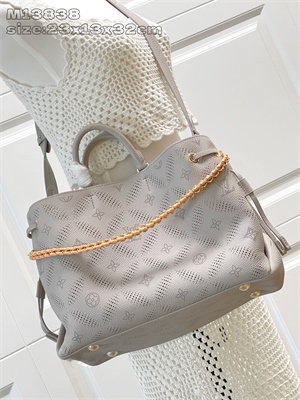 L.V Bella Tote Mahina Bloom Perforated Mahina calfskin leather Gray/Pink M13838