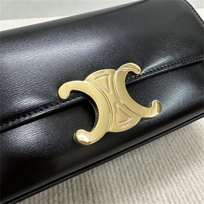 Celine Triomphe Shoulder Bag In Shiny Calfskin Black Color