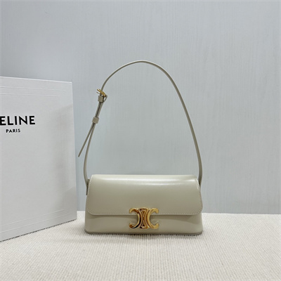 Celine Triomphe Shoulder Bag In Shiny Calfskin Rice Color