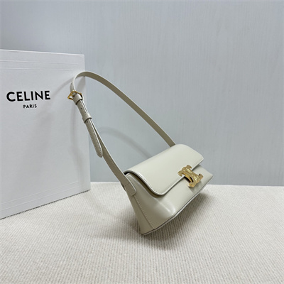 Celine Triomphe Shoulder Bag In Shiny Calfskin Rice Color