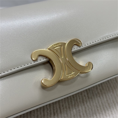 Celine Triomphe Shoulder Bag In Shiny Calfskin Rice Color