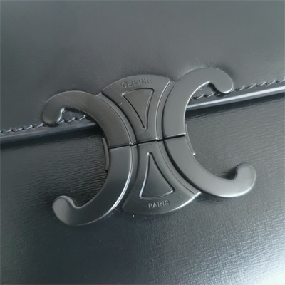 Celine Classique Triomphe Bag In Shiny Calfskin All Black Color