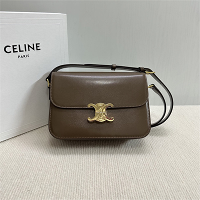 Celine Classique Triomphe Bag In Shiny Calfskin Dk Brown Color