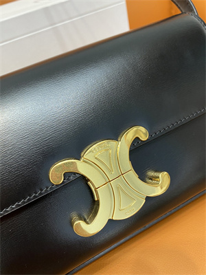 Celine Triomphe Shoulder Bag In Shiny Calfskin Black Color