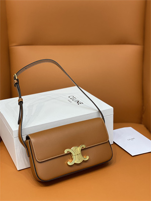 Celine Triomphe Shoulder Bag In Shiny Calfskin Brown Color