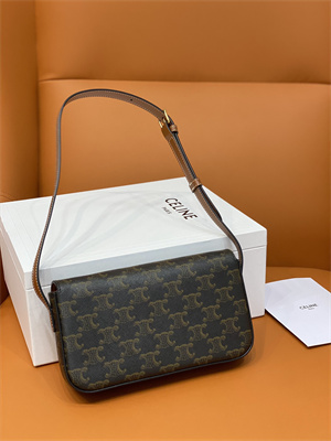 Celine Triomphe Shoulder Bag IN TRIOMPHE CANVAS AND CALFSKIN Tan