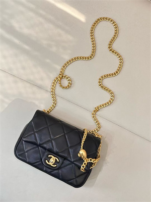 Chanel Mini Flap Bag Lambskin Gold Tone Metal Black AS3828