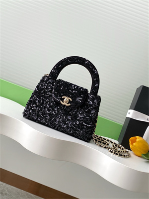 Cha.nel Mini Shopping Bag Kelly Bag Sequins Gold-Tone Metal Black AS4416