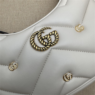 Gu.cci GG Marmont Half-Moon Mini Leather Shoulder Bag White 770983