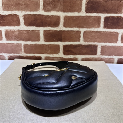 Gu.cci GG Marmont Half-Moon Mini Leather Shoulder Bag Black 770983