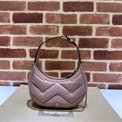 Gu.cci GG Marmont Half-Moon Mini Leather Shoulder Bag Dusty Pink 770983