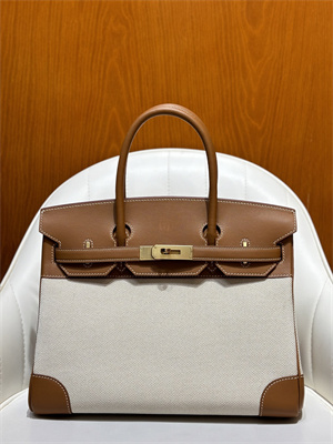 Bir.kin Bag Swift Leather & Canvas 25/30 Gold/Silver Hardware In Gold HS