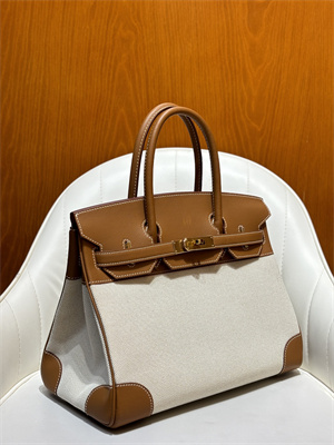 Bir.kin Bag Swift Leather & Canvas 25/30 Gold/Silver Hardware In Gold HS