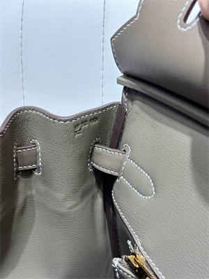 Bir.kin Bag Swift Leather & Canvas 25/30 Gold/Silver Hardware In Etoupe HS