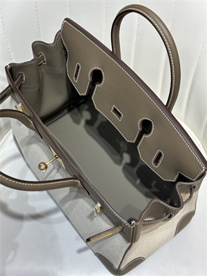 Bir.kin Bag Swift Leather & Canvas 25/30 Gold/Silver Hardware In Etoupe HS