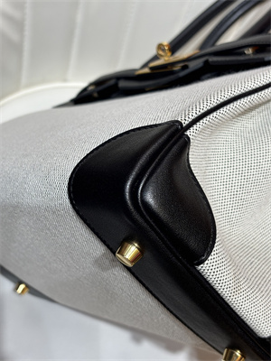 Bir.kin Bag Swift Leather & Canvas 25/30 Gold/Silver Hardware In Black HS