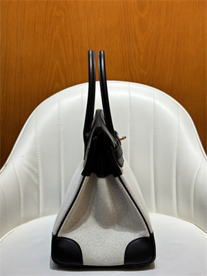 Bir.kin Bag Swift Leather & Canvas 25/30 Gold/Silver Hardware In Black HS