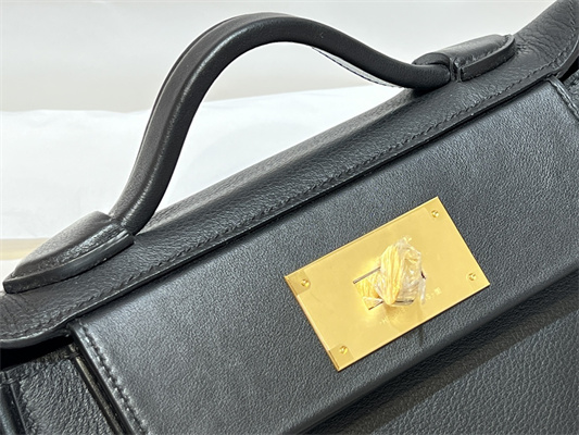 Hermes 2424 Mini Bag Evercolor/ Swift Leather Gold/Silver Tone Metal Black Color HS