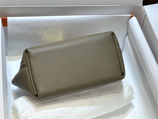 Hermes 2424 Mini Bag Evercolor/ Swift Leather Gold/Silver Tone Metal Etoupe Color HS