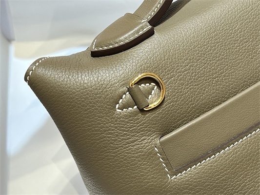 Hermes 2424 Mini Bag Evercolor/ Swift Leather Gold/Silver Tone Metal Etoupe Color HS